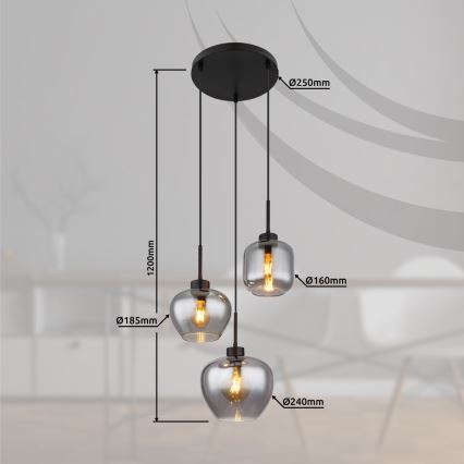 Globo - Kábelcsillár 3xE27/40W/230V fekete