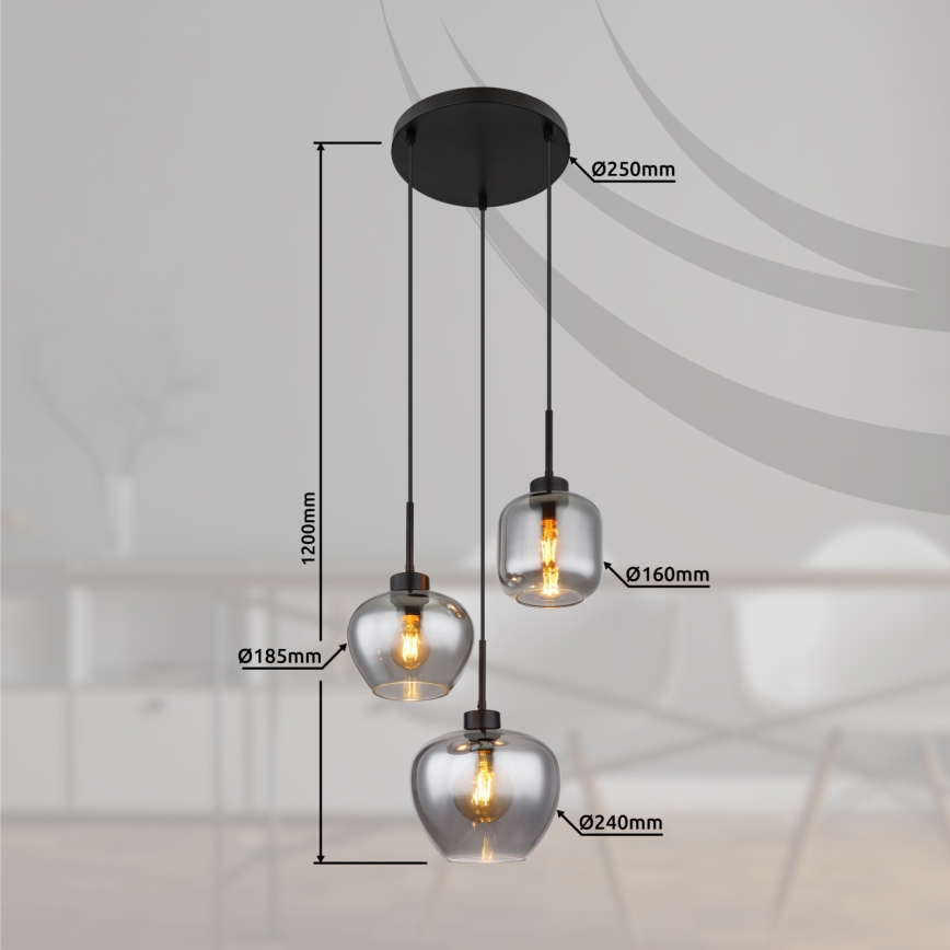 Globo - Kábelcsillár 3xE27/40W/230V fekete