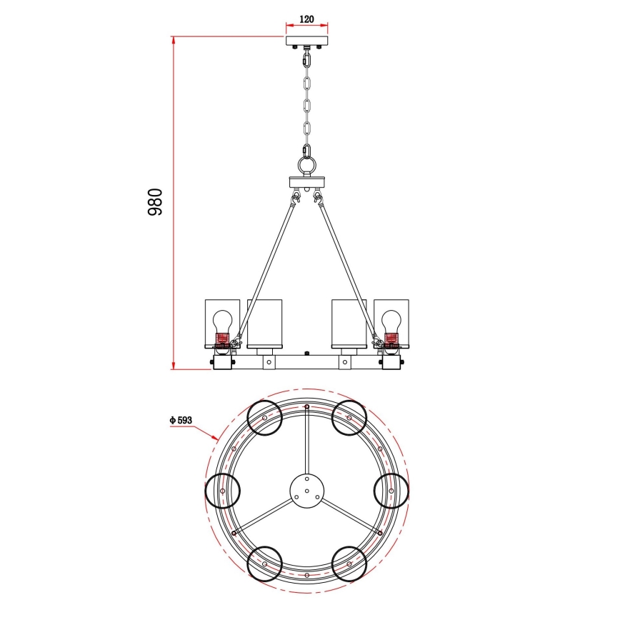 Globo - Csillár láncon 6xE27/60W/230V tölgy