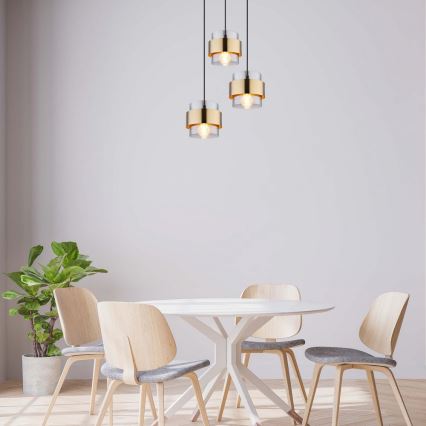 Globo - Függeszték kábelre 3xE27/60W/230V fekete/sárgaréz