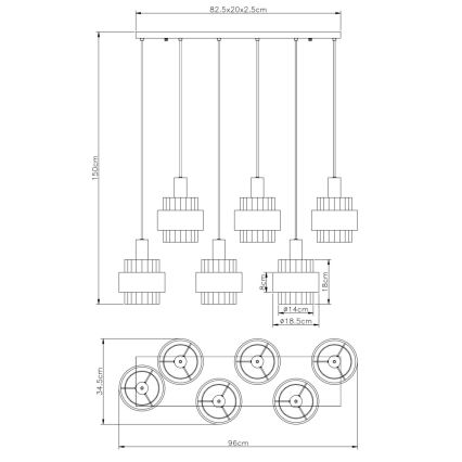 Globo - Kábeles függőlámpa 6xE27/60W/230V