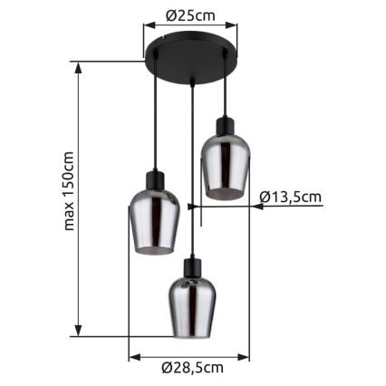 Globo - Csillár zsinóron 3xE27/40W/230V átm. 28,5 cm fekete