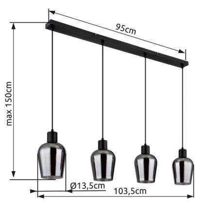Globo - Csillár zsinóron 4xE27/40W/230V fekete
