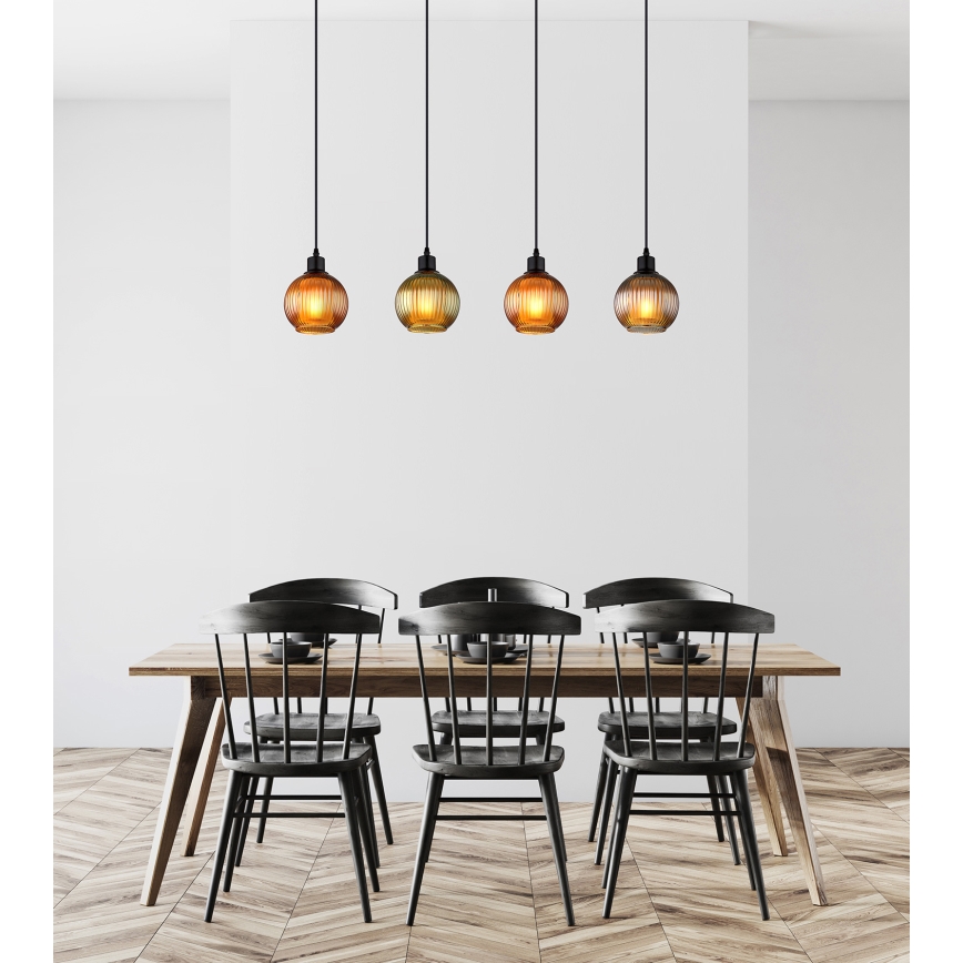 Globo - Csillár zsinóron 4xE27/25W/230V réz/zöld/kék