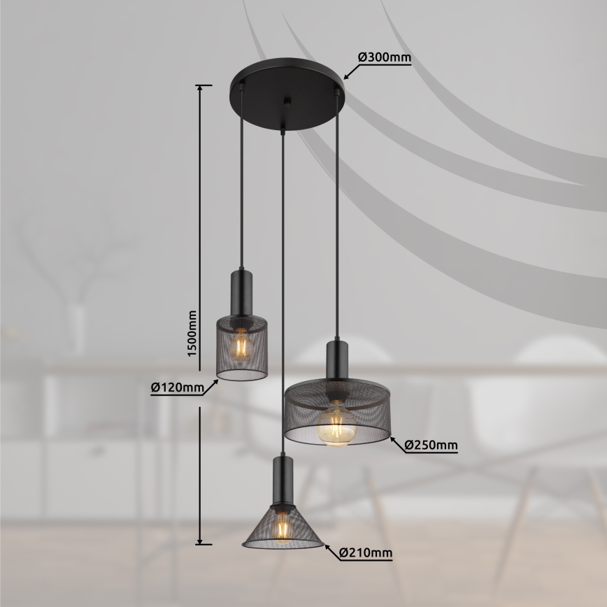 Globo - Csillár zsinóron 3xE27/60W/230V fekete