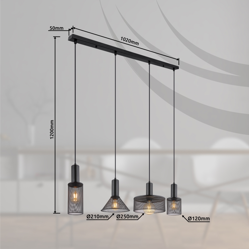 Globo - Csillár zsinóron 4xE27/60W/230V fekete