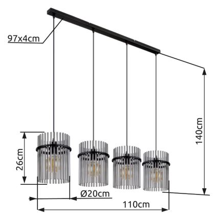 Globo - Csillár zsinóron 4xE27/60W/230V fekete