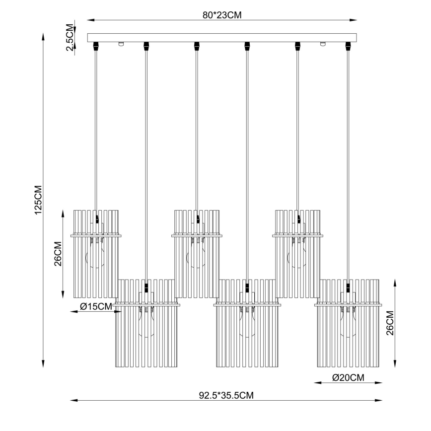 Globo - Kábelre függesztett csillár 6xE27/60W/230V aranyszínű