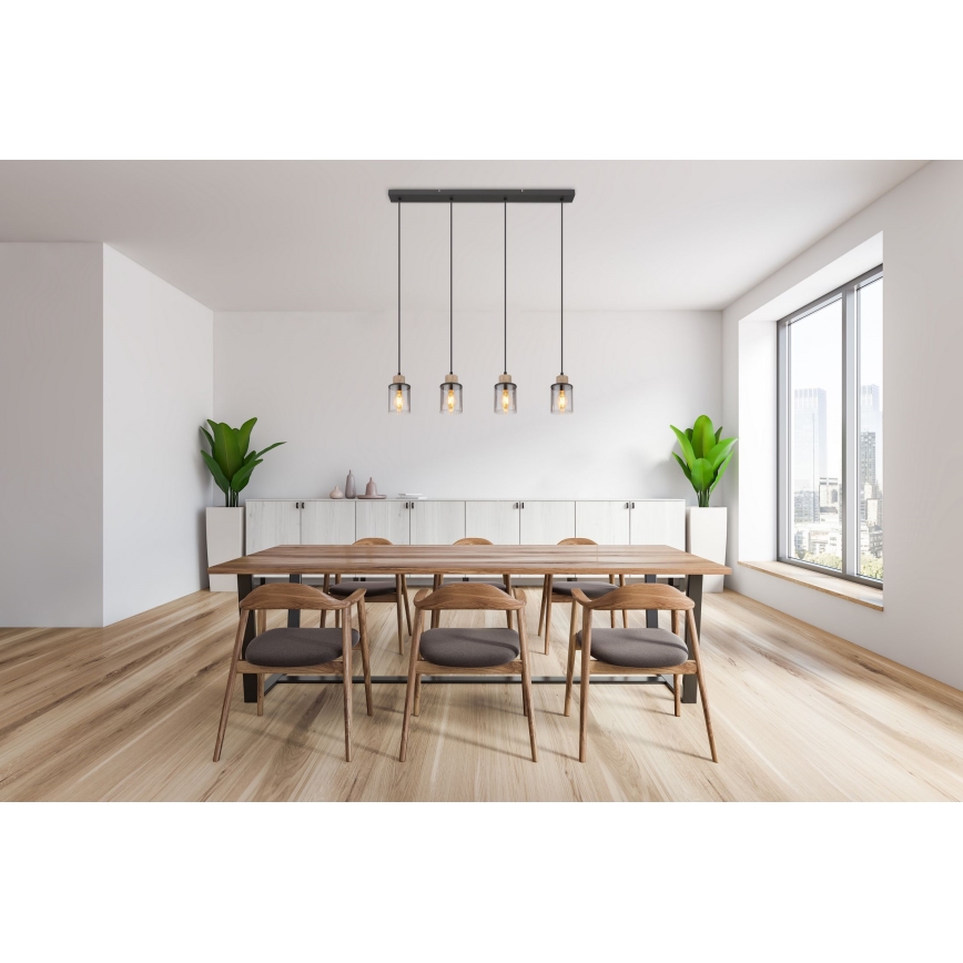 Globo - Csillár zsinóron 4xE27/15W/230V tölgy