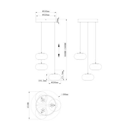 Globo - LED Csillár zsinóron 3xLED/6W/230V