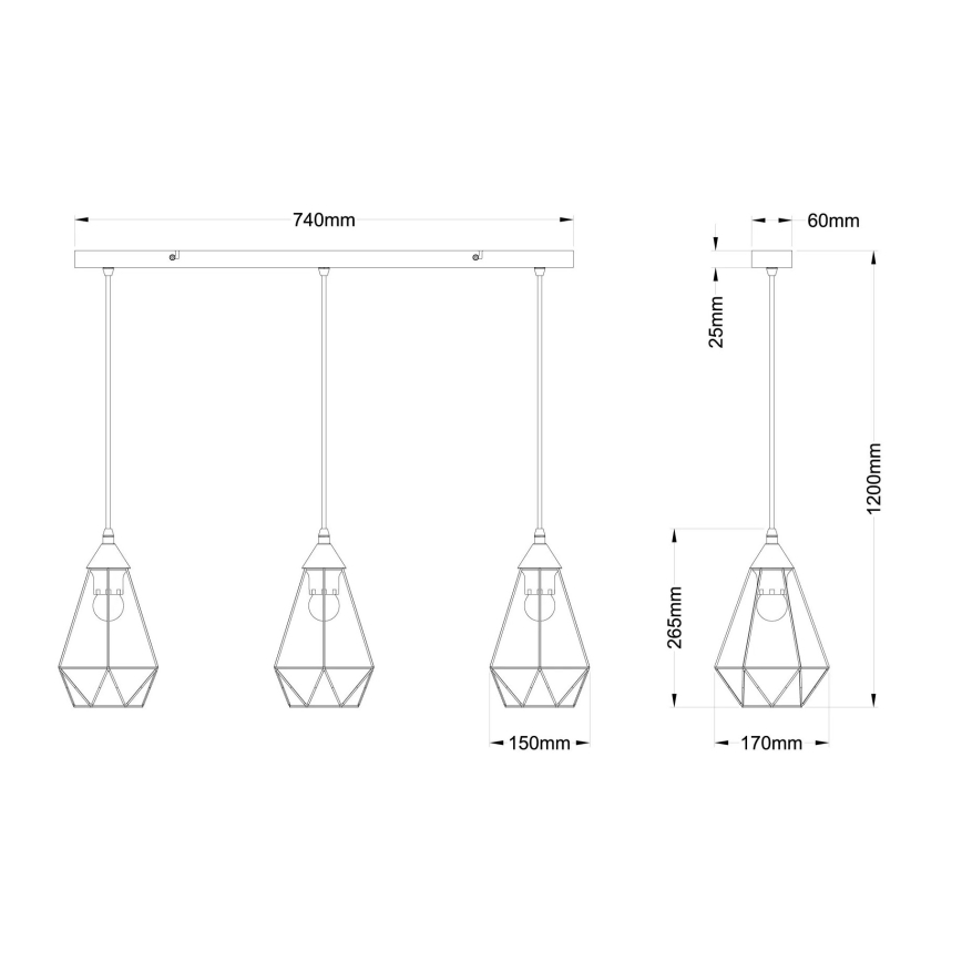 Globo - Csillár zsinóron 3xE27/60W/230V