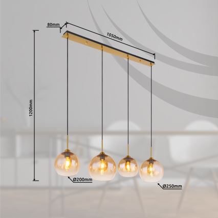 Globo - Zsinóros függeszték 4xE27/60W/230V sárgaréz