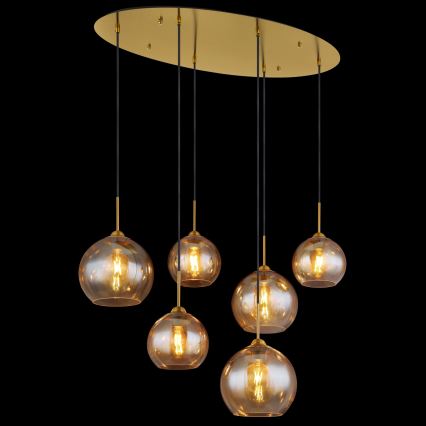 Globo - Zsinóron függesztett csillár 6xE27/60W/230V sárgaréz