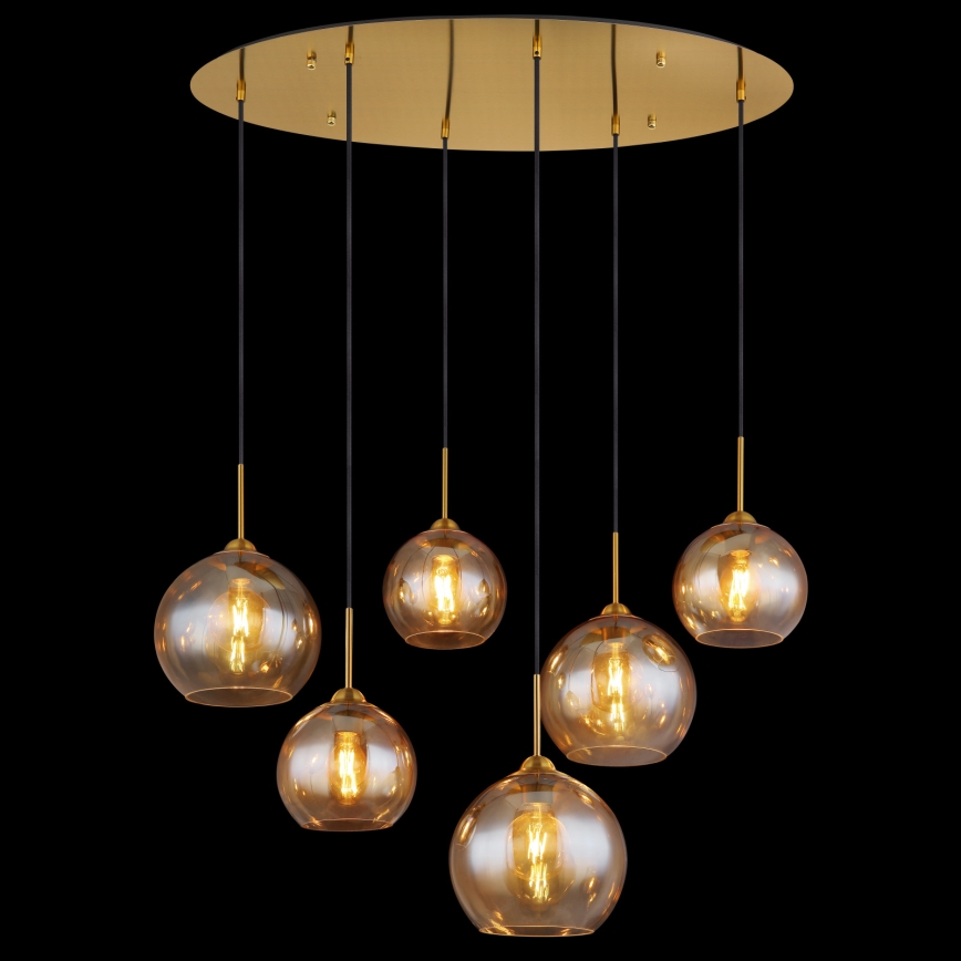 Globo - Zsinóron függesztett csillár 6xE27/60W/230V sárgaréz