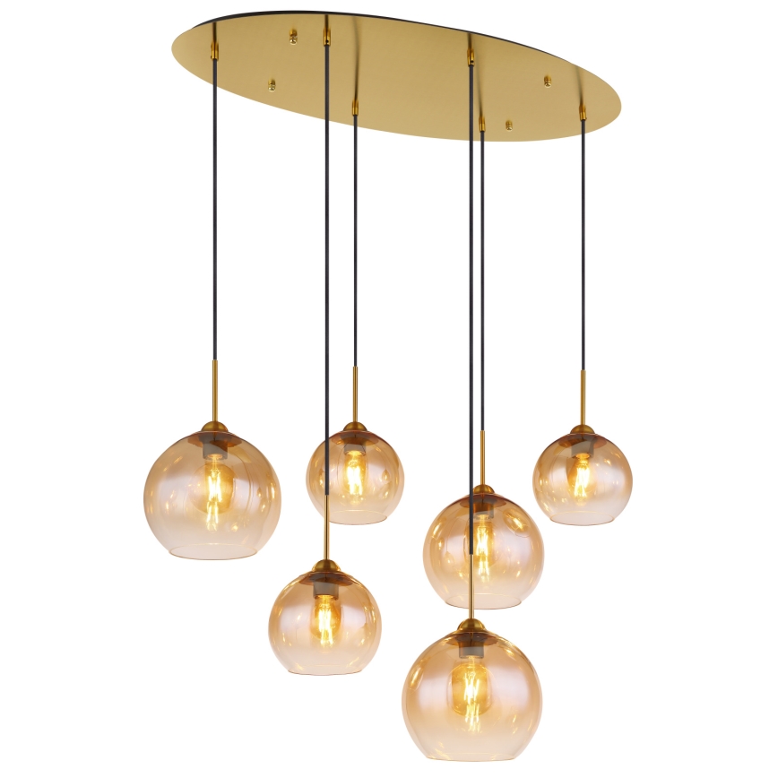 Globo - Zsinóron függesztett csillár 6xE27/60W/230V sárgaréz