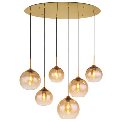 Globo - Zsinóron függesztett csillár 6xE27/60W/230V sárgaréz