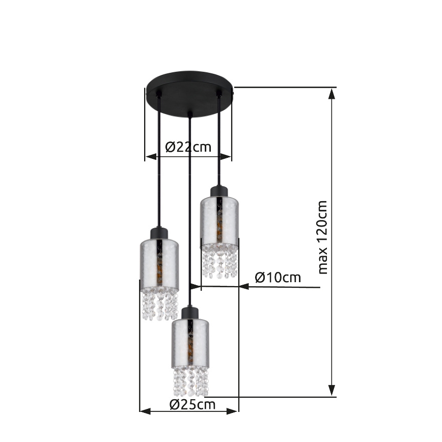 Globo - Csillár zsinóron 3xE27/40W/230V átm. 25 cm fekete