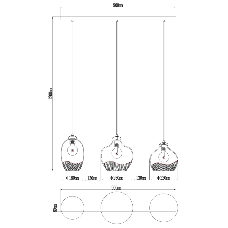 Globo - Kábeles csillár 3xE27/60W/230V
