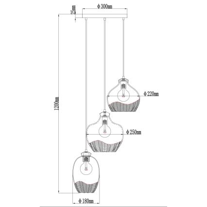 Globo - Kábelen függesztett csillár, 3xE27/60W/230V, Ø45 cm