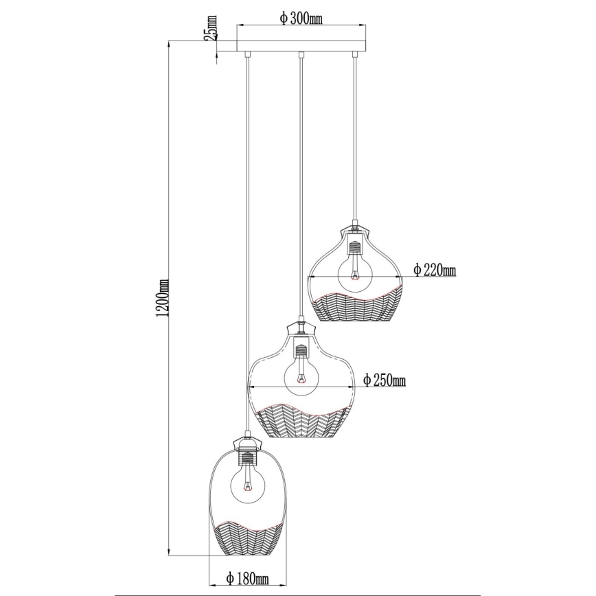 Globo - Kábelen függesztett csillár, 3xE27/60W/230V, Ø45 cm
