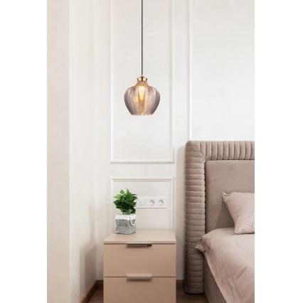 Globo - Zsinóron függő csillár 1xE27/60W/230V, átm. 22 cm, füstszínű