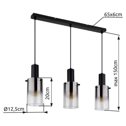 Globo - Csillár zsinóron 3xE27/40W/230V fekete