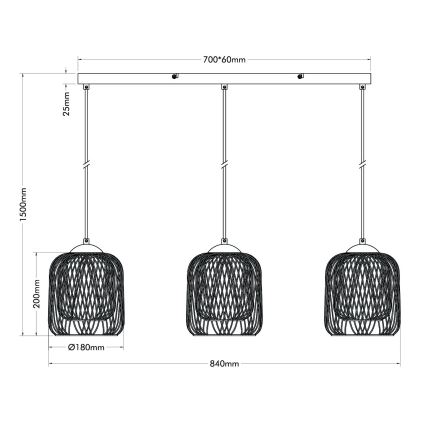 Globo - Kábeles függőlámpa 3xE27/40W/230V bézs/fehér