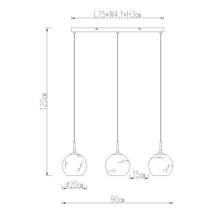 Globo - Kábelen függő csillár, 3x E27, 60W, 230V