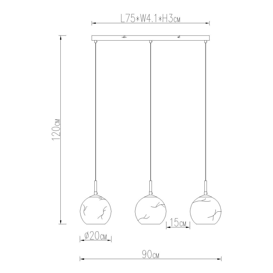 Globo - Kábelen függő csillár, 3x E27, 60W, 230V