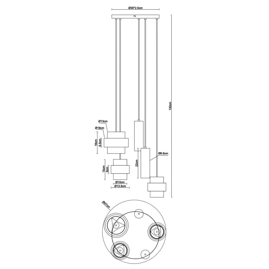 Globo - Kábelre függesztett csillár 3xE27/40W/230V + 2xGU10/10W