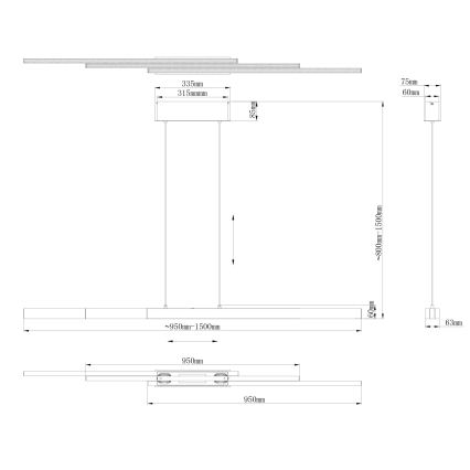 Globo - LED dimmelhető, érintésvezérelt, kábeles függeszték LED/39W/230V 2700/4000/6000K szürke