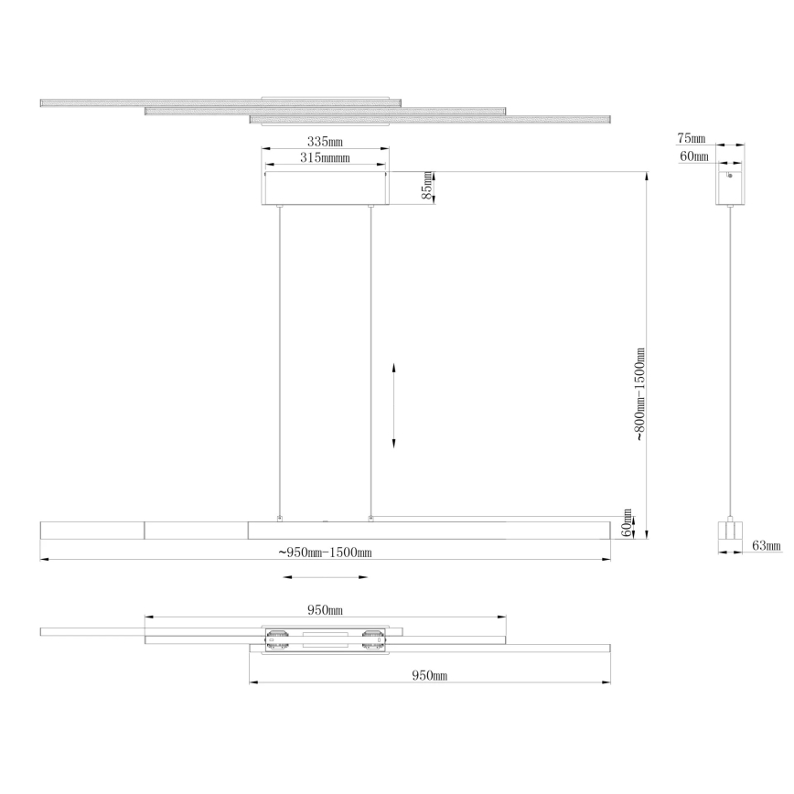 Globo - LED dimmelhető, érintésvezérelt, kábeles függeszték LED/39W/230V 2700/4000/6000K szürke