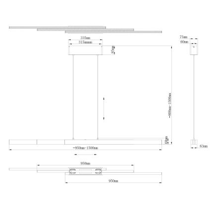 Globo - LED érintésre dimmelhető kábeles csillár LED/39W/230V 2700/4000/6000K sárgaréz