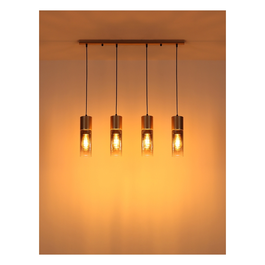 Globo - Kábelre függesztett csillár 4xE27/25W/230V bronzszínű