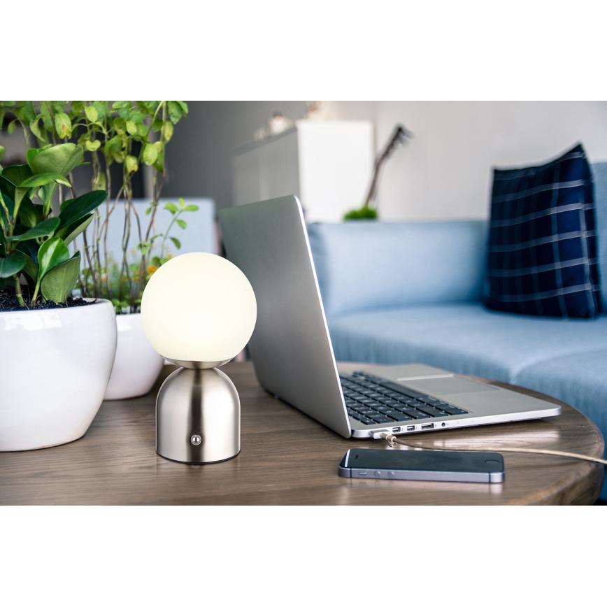 Globo - LED Dimmelhető érintős asztali lámpa LED/2,5W/3,7V 2700K/4000K/6500K 1800 mAh USB matt króm