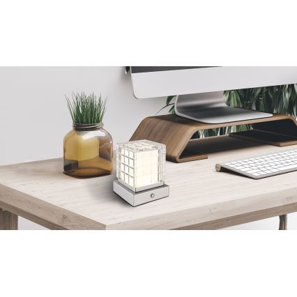 Globo - LED Dimmelhető érintős asztali lámpa LED/2,5W/3,7V 2700K/4000K/6500K 1800 mAh USB matt króm