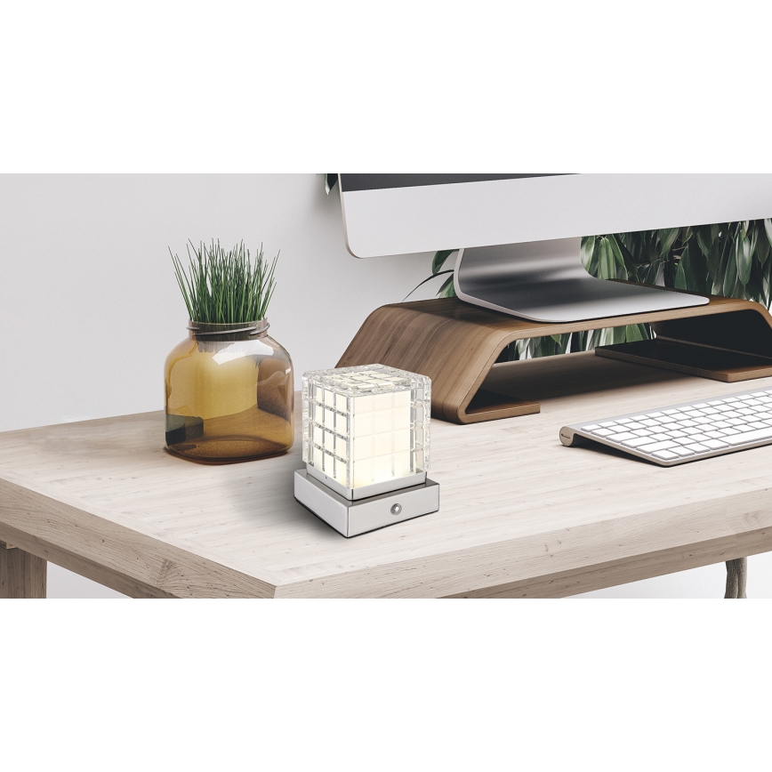 Globo - LED Dimmelhető érintős asztali lámpa LED/2,5W/3,7V 2700K/4000K/6500K 1800 mAh USB matt króm