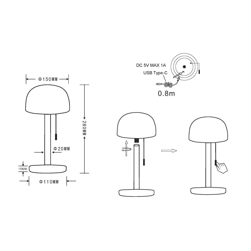 Globo - LED Újratölthető asztali lámpa LED/1,5W/3,7V 3000/4200/6000K 1800mAh ezüst