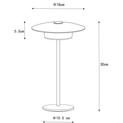 Globo - LED kültéri tölthető érintős asztali lámpa LED/3W/3,7V 1800/2700/3000K IP44 1800 mAh fekete