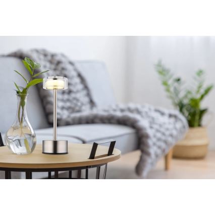 Globo - LED Dimmelhető újratölthető érintős asztali lámpa LED/2,5W/3,7V 2700/4000/6500K 1800mAh matt króm