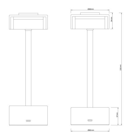 Globo - LED Dimmelhető újratölthető érintős asztali lámpa LED/2,5W/3,7V 2700/4000/6500K 1800mAh matt króm