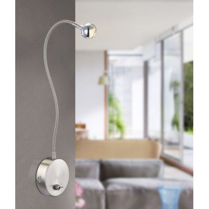 Globo - hajlítható LED olvasólámpa LED/3W/230V, fényes króm