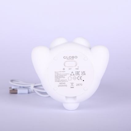Globo - LED RGBW, fényerőszabályozható tölthető gyerek éjszakai lámpa LED/1W/5V 1200 mAh, mackó