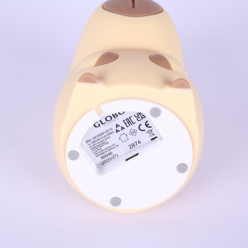 Globo - LED RGBW fényerőszabályozható, újratölthető gyermek éjjeli lámpa LED/1,5W/5V 1200 mAh kapibara