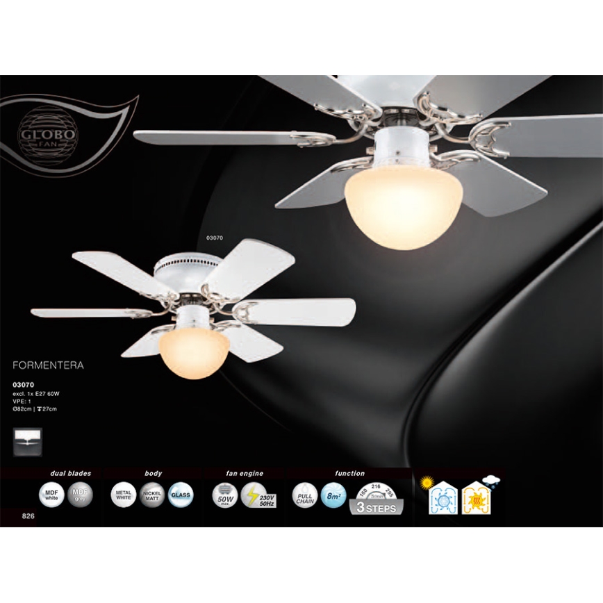 Globo 3070 - Mennyezeti ventilátor FORMENTERA 1xE27/60W/230V