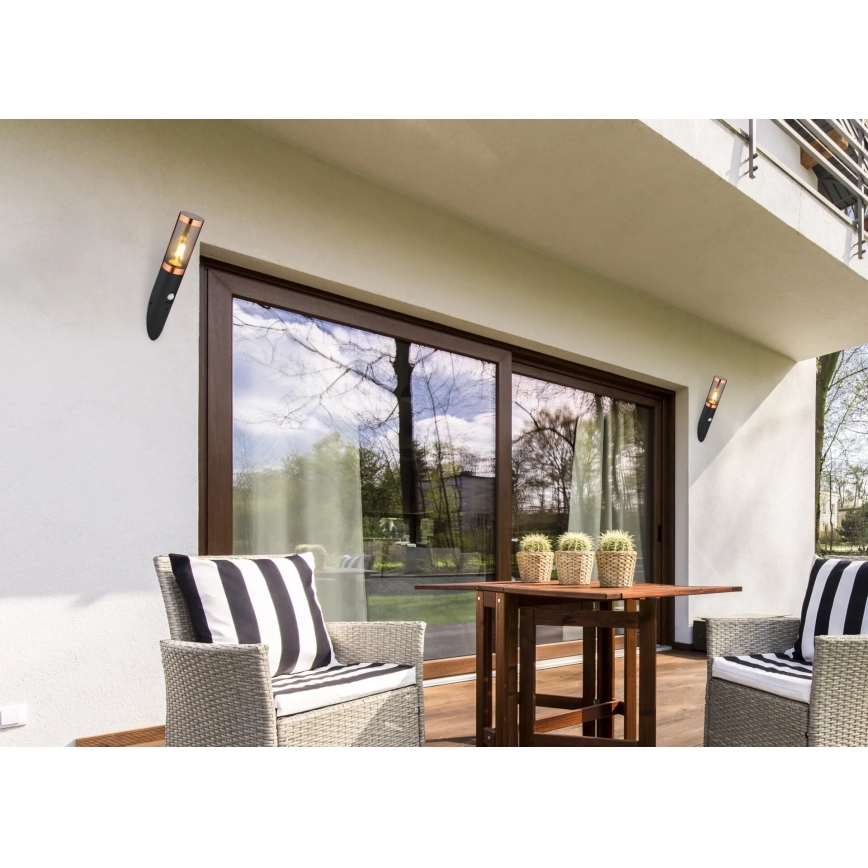 Globo - Kültéri fali lámpa érzékelővel 1xE27/15W/230V IP44 fekete/réz