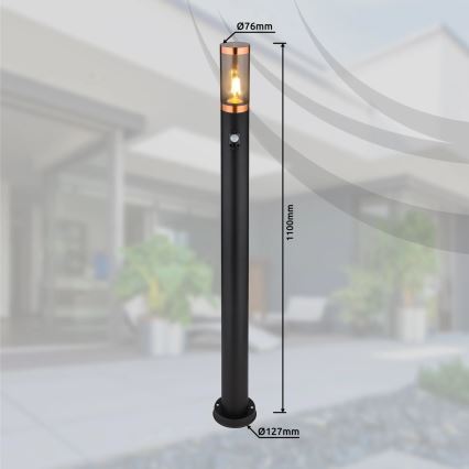 Globo - Kültéri érzékelős lámpa 1xE27/15W/230V IP44 110 cm fekete/réz