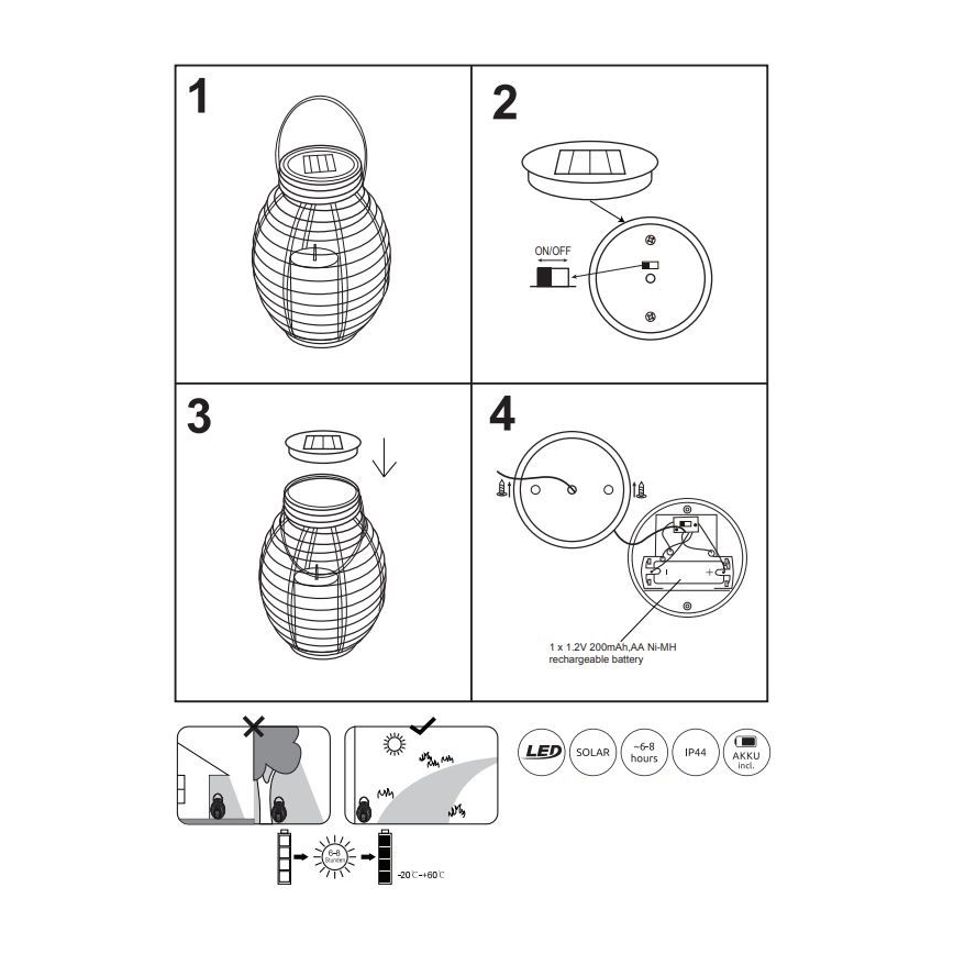 Globo - LED Napelemes lámpa LED/0,06W/3,2V IP44 200 mAh rattan