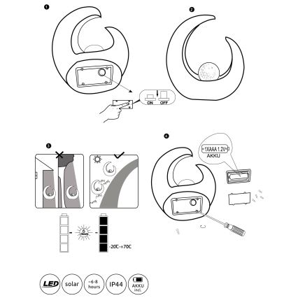 Globo - LED Napelemes lámpa LED/0,02W/3V IP44
