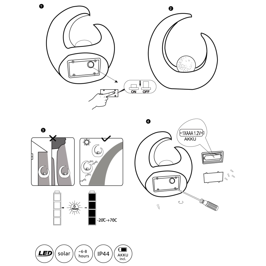 Globo - LED Napelemes lámpa LED/0,02W/3V IP44